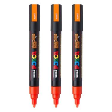 Imagem de posca Marcadores de tinta à base de água PC-5M, ponta média reversível (1,8-2,5 mm), laranja fluorescente, 3 unidades