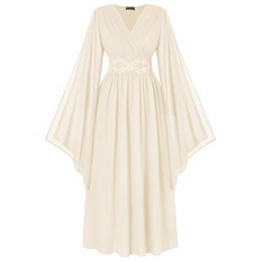 Imagem de Scarlet Darkness Fantasia Renascentista Feminina Gola V Vestido Medieval Dividido Manga Sino Bordado Vestidos de Fadas, Damasco, GG