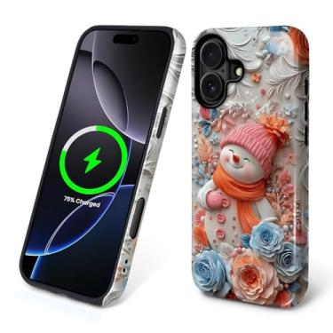 Imagem de Capa para iPhone 16 Plus [compatível com MagSafe], silicone macio brilhante + capa protetora 2 em 1 de policarbonato rígido antiarranhões à prova de choque para mulheres e homens - boneco de neve de
