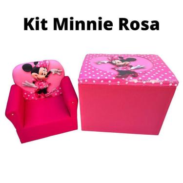 Imagem de Bau De Brinquedo Puff Infantil Sofazinho Conjunto Puf Minnie