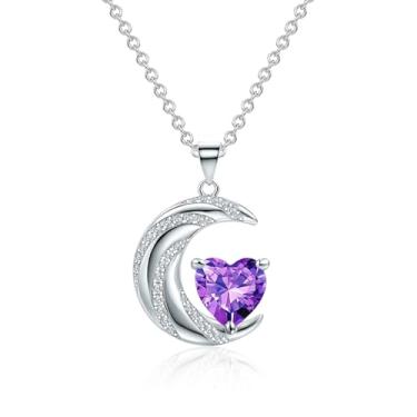 Imagem de JULLJUS Colar de pedra do mês de nascimento da lua para mulheres, pingente de pedra do mês de nascimento de lua crescente de zircônia cúbica, presente de prata, presente de aniversário, Natal, Dia dos