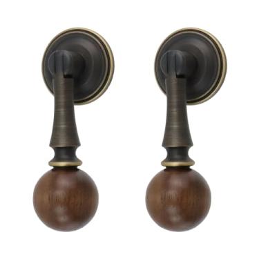 Imagem de Wealrit Puxadores de porta vintage para armário gaveta anel puxador de madeira e latão redondo puxador de gaveta 2 peças interior maçaneta de madeira guarda-roupa porta orifício único para móveis