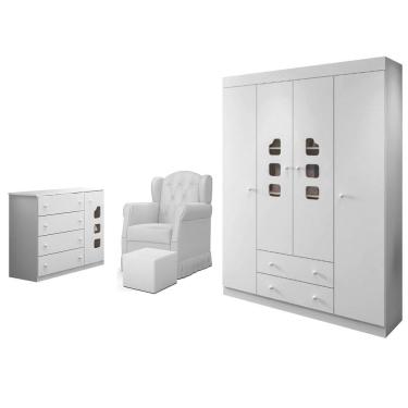 Imagem de Quarto Infantil 3 Peças com Poltrona Amamentação Cecilia Sintético Branco - Phoenix