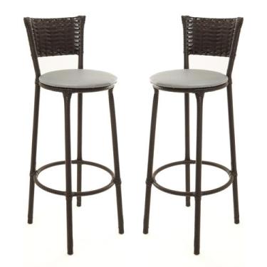 Imagem de KIT 2 Banquetas Alta Encapada Junco CAFÉ Area de Lazer Cozinha Bancada
