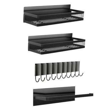 Imagem de ZJRDYYK 4 suportes magnéticos para temperos para geladeira, prateleira magnética para o lado da geladeira com ganchos e suporte de papel de cozinha, organizador de temperos para potes de especiarias