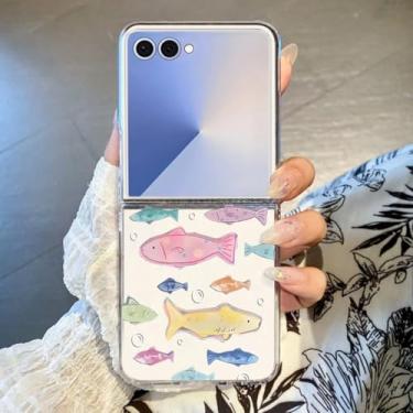 Imagem de Capa para Galaxy Z Flip4 com estampa de corações de amor, transparente, rígida e dobrável (para Galaxy Z Flip4/A844)