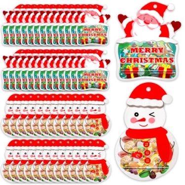 Imagem de Shinylin 48 unidades de sacos de doces de Natal resseláveis de Natal, pequenos sacos de Natal com zíper selável, embalagem de presente a granel para doces, biscoitos, lembrancinhas de festa (boneco de