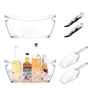 Imagem de Baldes de gelo para festas, 2 tigelas de balde de gelo de acrílico transparente, balde de vinho champanhe de 5,5 L com colheres e abridor de garrafa de vinho, suprimentos de bar Mimosa para coquetéis