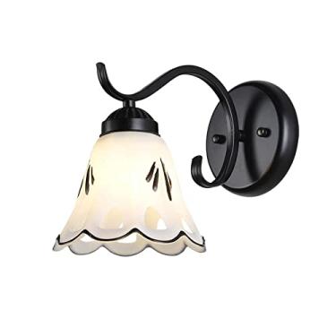 Imagem de Luminária de parede preta antiga, arandela de parede de metal preto, abajur de vidro em formato de flor, luminárias de parede rústicas de fazenda, luminárias de cabeceira E27 para quarto