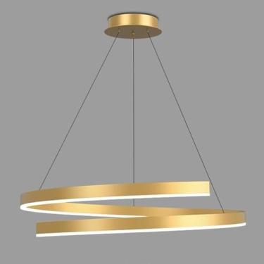 Imagem de Luminária pendente de teto em espiral, luminária pendente linear, lustre LED moderno, luz pendente de onda regulável de 55 W com controle remoto para sala de jantar, ilha de cozinha, lustre