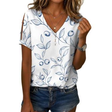 Imagem de Blusa feminina Zhyaj com estampa floral boho com decote em V e manga c