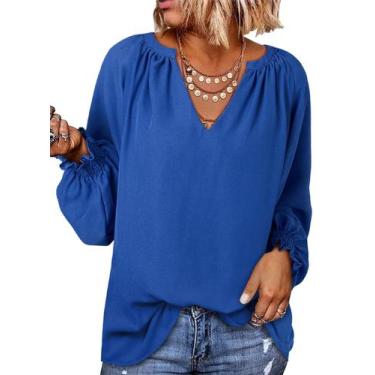 Imagem de Blusas elegantes, casuais, Dokotoo, femininas, primavera, verão, azul,