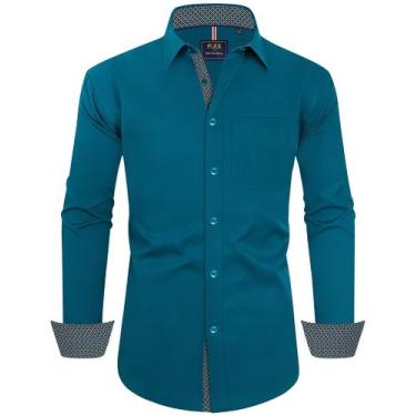 Imagem de Camisa social Alimens & Gentle de manga comprida masculina azul pavão