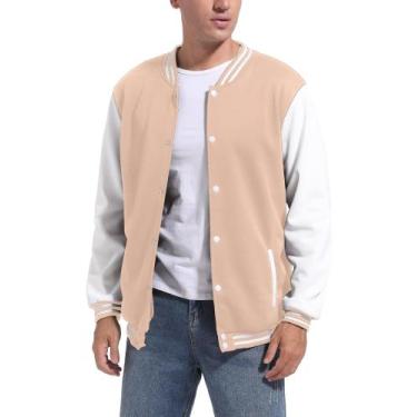 Imagem de Jaqueta de beisebol Varsity DHSPKN masculina Causal Slim Fit cáqui