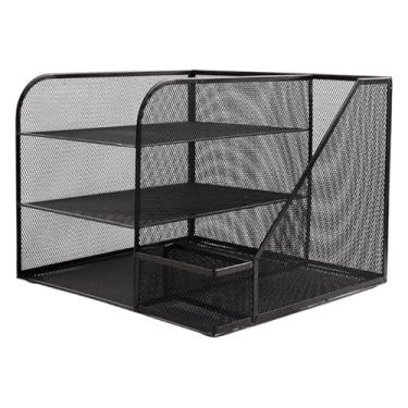 Imagem de oshhni Organizador de arquivos de mesa, prateleira de armazenamento, material de escritório, organizador de espaço de trabalho, suporte para documentos para
