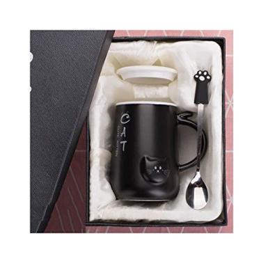 Imagem de Cuiynice Caneca (empréstimo) Caneca de café de cerâmica com tampa e colher, adorável copo 3D em forma de gato, canecas de água/chá/leite, escritório em casa, presentes criativos, alça, canecas de 382