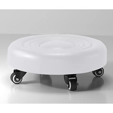 Imagem de Banqueta pequena giratória de 360 graus com 4 rodas, assento de couro sintético, banco para trocar sapatos, banco redondo com assento baixo e rodas para casa, escritório e fitness, ma