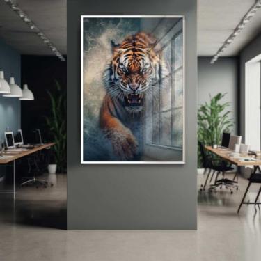 Imagem de Quadro Decorativo com Moldura e Acrilico Cristal Vidro Tigre de Bengal