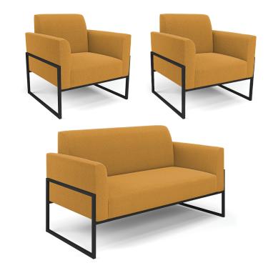 Imagem de Namoradeira e 2 Poltronas Industrial Alta Preto Marisa Bouclê Mostarda D03 - D'Rossi