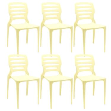 Imagem de Kit 06 Cadeiras Para Cozinha Área Gourmet Jardim Empilhável Larsen P03 Amarelo - Lyam Decor