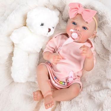 Imagem de Brastoy Bebê Reborn Boneca Menina de Silicone Original Pintado Realista 48cm Olhos Azuis