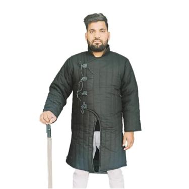 Imagem de THE MEDIEVALS Casaco Gambeson acolchoado grosso Aketon casaco de comprimento total - fantasias pretas - XGG