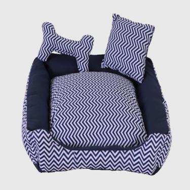 Imagem de Cama Pet Onix Quadrada Impermeável com almofada e almofada ossinho Diversos Tamanhos e Cores, Pets, Impermeável, cachorro, gato (Azul Marinho, Médio)