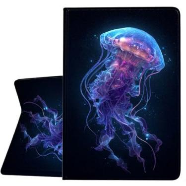 Imagem de ZHJLZQAI Capa para iPad de 9,7 polegadas 5ª/6ª geração 2017/2018, iPad 9,7 Air 1/2 geração, suporte de ângulo de visão ajustável e leve, despertar/hibernar automático, água-viva azul