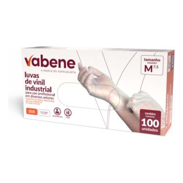 Imagem de Luvas de Vinil Industrial Descartável Tamanho M Transparente Vabene Caixa com 100 Unidades – Sem Pó, Sem Látex Alta Resistência, Ambidestra, Uso Profissional, Doméstico e Alimentos.