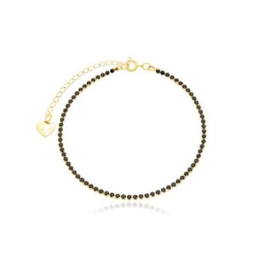 Imagem de Tornozeleira Riviera Negra Banhada a Ouro 18k - Atraktiva Joias, 20cm