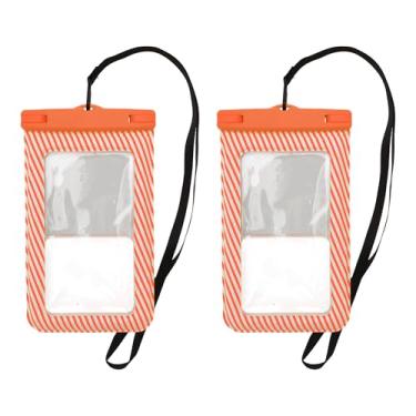 Imagem de 2 peças de bolsa à prova d'água para celular listrada completa laranja capa universal à prova d'água compatível com telefone 14.0 cm x 23.0 cm contagem