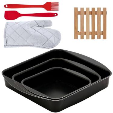 Imagem de Assadeira 03 Pçs + Luva + Descanso Panela + Espátula +Pincel
