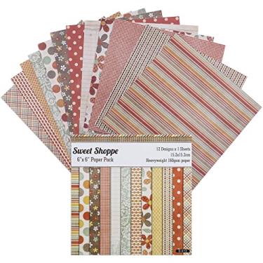 Imagem de 12 folhas de blocos de papel para scrapbook, 12 designs de 15,2 x 15,2 cm, papel de cartolina padronizado em um lado, papel decorativo de 160 g/m², bloco de recortes para projetos DIY (formas doces)