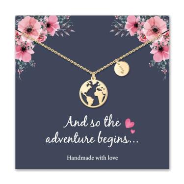 Imagem de Presentes de formatura para a faculdade de 2025, colar com pingente de globo banhado a ouro 14K, inicial A-Z, presente de formatura inspirador, presentes de formatura do ensino médio para irmã e