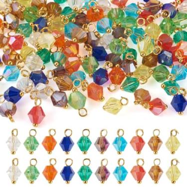 Imagem de 100 peças de pingentes bicone facetado de vidro galvanizado com pinos de cabeça de bola de latão dourado para brincos faça você mesmo, colares, pulseira, tornozeleira, joias, artesanato, cores mistas