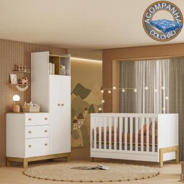 Imagem de Quarto de Bebê com Berço Mini Cama Fantasia e Roupeiro com Cômoda QEnc