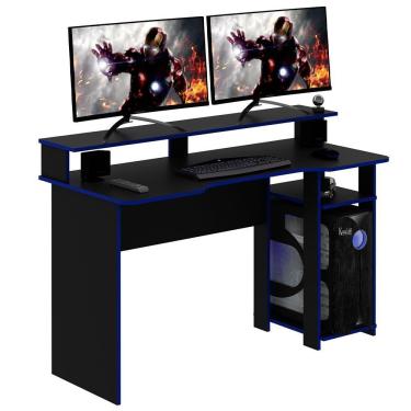 Imagem de Mesa Para Escritório Home Office Gamer Me4153 Mdp Preto/Azul
