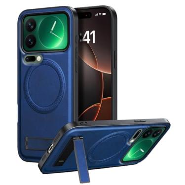 Imagem de LYJSMGZ Capa magnética para Xiaomi 17 Pro Max/17 Pro/17, capa fina à prova de choque suporta carregamento sem fio, capa de couro, azul, 17