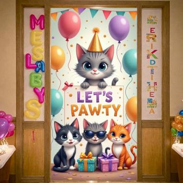 Imagem de Decoração de festa de aniversário de gato, faixa de aniversário para animais de estimação, decoração de festa, balões coloridos, faixa com tema de animal para amantes de animais, sessão de fotos