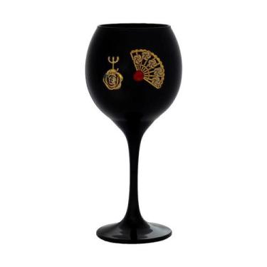 Imagem de Taça Preta Pomba Gira Leque Rosa Trid Pr 400Ml 20Cm Celebra - Lua Míst