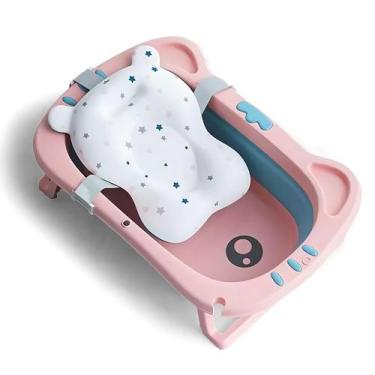 Imagem de Banheira De Bebê Ofurô Silicone Dobrável Com Almofada Para Banho Flutu