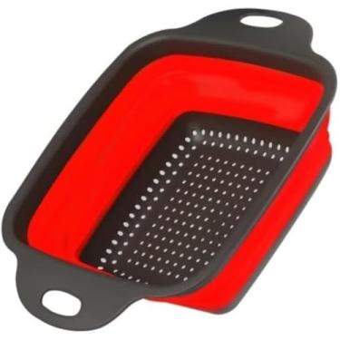 Imagem de Escorredor de Alimentos Retrátil em Silicone – Coador Dobrável para Legumes, Macarrão, Frutas e Verduras, Leve e Resistente CINZA/VERMELHO