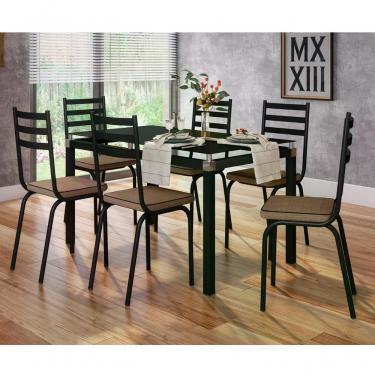 Imagem de Kit Mesa Malva Sf Preto Tp Vidro 1,40 Preto C/06 Cad. 118