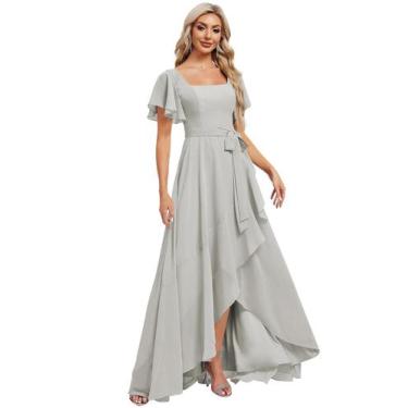 Imagem de Vestido de dama de honra Monvelli, simples, decote quadrado, chiffon, 