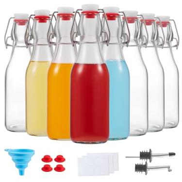 Imagem de Conjunto de 8 garrafas de vidro de 227 g - Garrafas de cerveja flip top com tampa para 2ª fermentação, Kombucha, Mead Kefir, extrato de baunilha, suco, chá, vinho - tampas herméticas, bônus 2