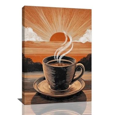 Imagem de Arte de parede de café vintage boho cozinha sala de jantar café lona decoração de parede café bar decoração imagens pintura arte emoldurada para escritório sala de estar quarto 40,6 cm x 61 cm
