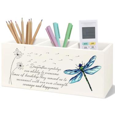 Imagem de Yhtrg Porta-lápis de madeira motivacional Dragonfly dente-de-leão para mesa, citação inspiradora, afirmação positiva, madeira, escova de dentes, organizador para penteadeira, banheiro