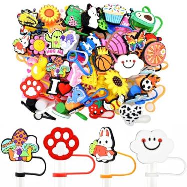 Imagem de Capas de canudo de desenho animado, 100 peças de pontas divertidas e à prova de poeira, adaptadores de canudo de plástico de 10 mm para crianças e adultos