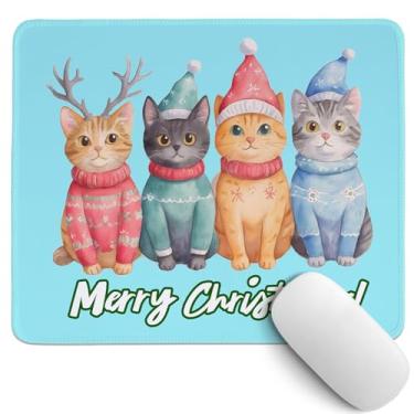 Imagem de PaJiaNi Tapete de rato azul engraçado para gatos de Natal, tapete de mesa de gato fofo, decorações de mesa de férias de inverno para dormitório, casa, escritório, quarto, presente para amantes de