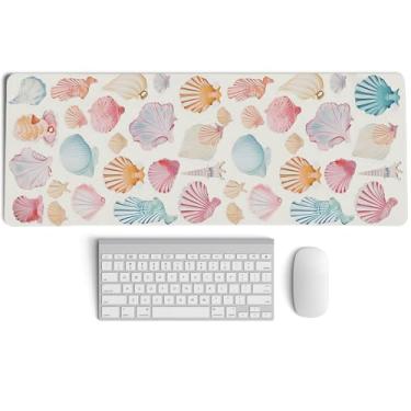 Imagem de Tapete de mouse com conchas, mouse pad colorido de várias conchas, tapete de mesa grande oceano praia concha do mar, tapetes femininos de verão para jogos de praia, tapete de mesa para laptop feminino